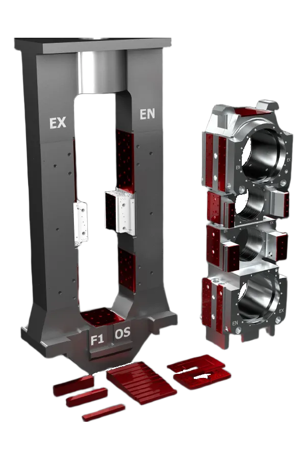 Rolling stand assembly fitted with CORTS wear plates